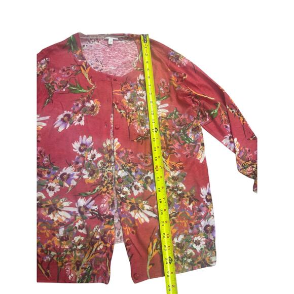 Women’s Red Floral Cardigan Large Lightweight Button Front Casual Cottagecore - Picture 4 of 7